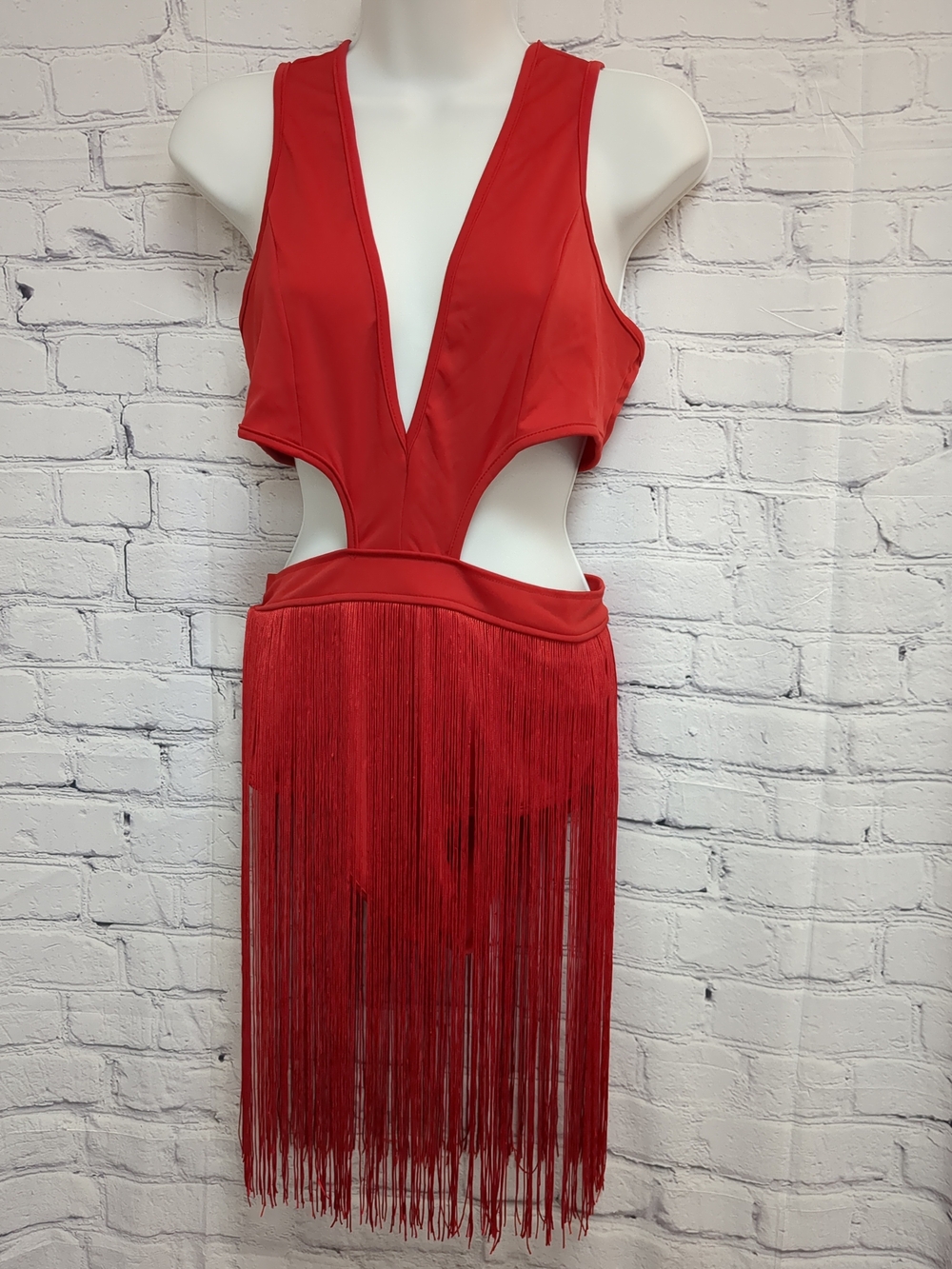 Red Fringe Cutout One-Piece Swimsuit